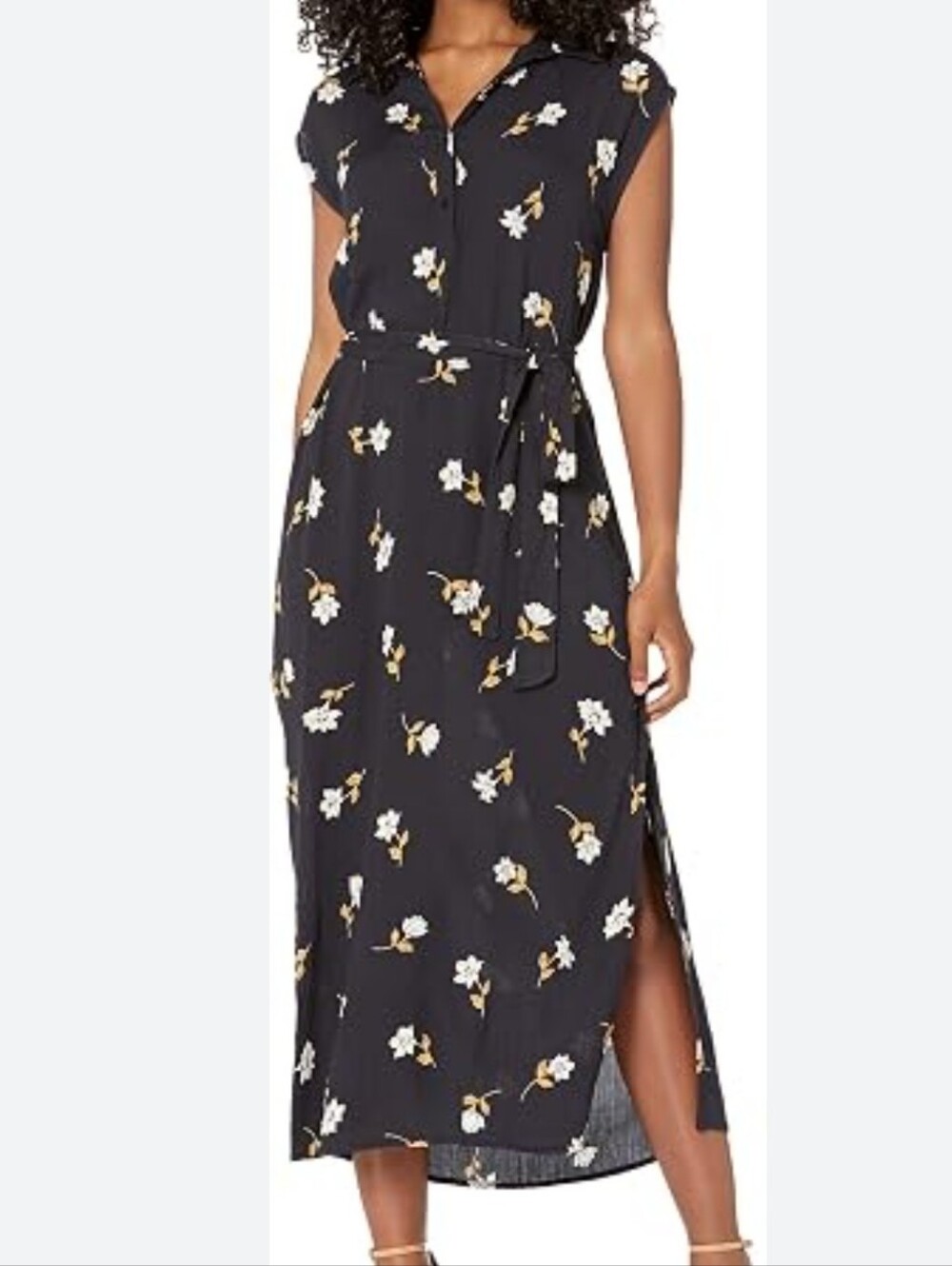 Billabong Beach Vibes Black Floral Sleeveless Shirt Dress, Size Large